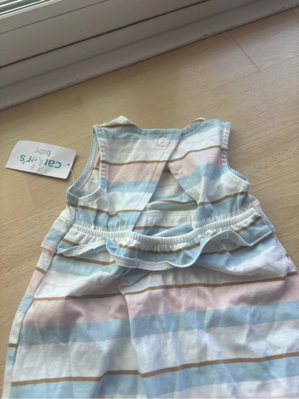 Carters baby girl 9M play suit romper one piece ruffle stripe pastel beach pool
